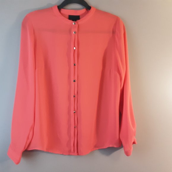 🌞 Worthington Coral Sheer Blouse | Silver Buttons, L - Picture 1 of 12